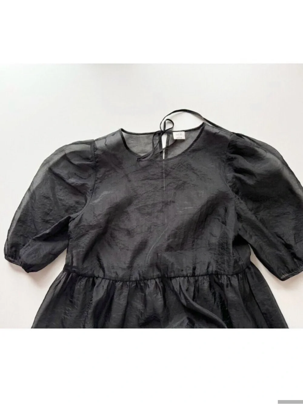 Aritzia WILFRED Madeline Black Sheer Organza Mini Babydoll Dress, Size S - Picture 6 of 13